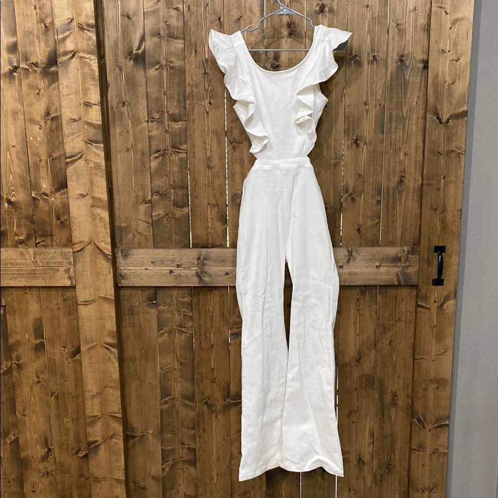 Elegant White Ruffled Jumpsuit
